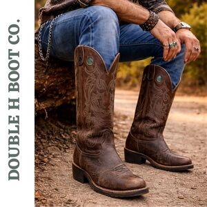 Double-H Men’s Western Cowboy Boots Brown Leather Size 10